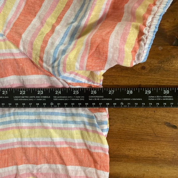 Talbots Plus Linen Square Neck Palm Stripe Blouse 3x Top - Picture 3 of 6